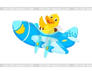 Baby animal character on plane. Cartoon duck pilot - vector clip art