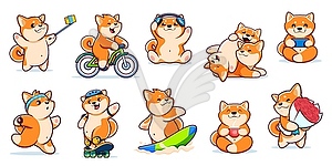 Cartoon kawaii pet Shiba Inu dog puppy characters - vector image