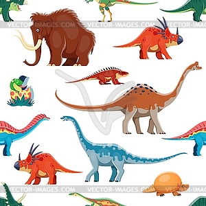 Prehistoric animal characters seamless pattern - vector clip art