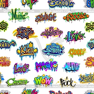 Graffiti street art, urban style seamless pattern - vector image