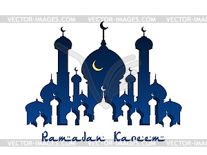 Ramadan kareem muslim mosque silhouette, crescent - vector clipart