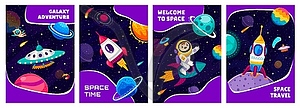 Space posters with astronauts, rocket and planets - vector image