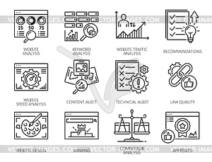 Иконки веб-аудита для SEO-анализа веб-сайта - клипарт в векторе