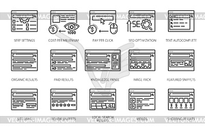 Значки поисковой выдачи. Символы страницы результатов поисковой системы - векторный клипарт / векторное изображение