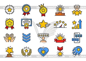 Quality rating color icons, rank and reward stars - vector image