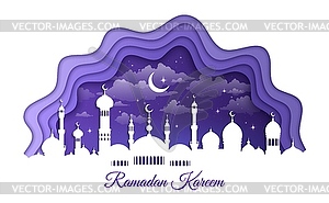 Ramadan Kareem and Eid Mubarak paper cut mosque - vector clipart