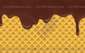 Realistic chocolate drip melting on wafer - vector clip art