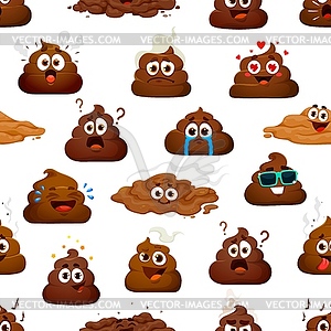 Cartoon poop emoji, funny poo excrement pattern - vector clipart