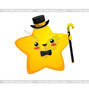 Cartoon cheerful kawaii star gentleman character - vector clipart