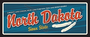 North Dakota Sioux state, old travel plate - vector image