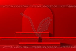 Красный китайский подиум, макет сцены для косметики - цветной векторный клипарт