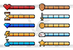 8bit pixel arcade game experience bars and levels - vector clip art