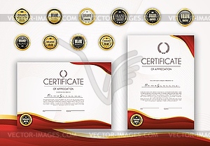 Red certificate, diploma award templates and seals - vector image