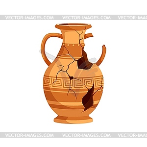 Ancient broken pottery and vase, old clay urn - vector image