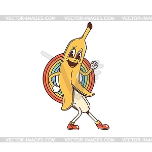 Cartoon groovy banana character, psychedelic fruit - vector image