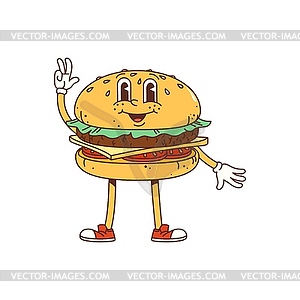 Cartoon groovy burger fast food character - vector clipart / vector image