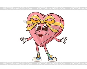 Мультяшный заводной персонаж подарка в виде сердца на день Святого Валентина - векторный клипарт