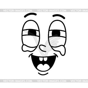 Cartoon comic groovie face emoji with LOL laughing - vector clip art