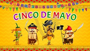 Cinco de Mayo banner with Tex Mex cuisine pirates - vector image