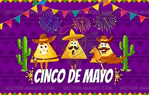 Nachos chips cowboys Cinco de Mayo Mexican holiday - vector clipart