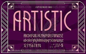 Art deco font, retro romantic pink nouveau type - vector image