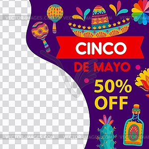 Cinco de Mayo holiday sale banner with sombrero - vector clip art