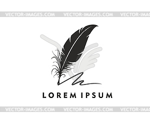 Feather pen, quill icon, notary signature symbol - vector clipart