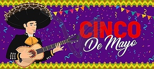 Cinco de Mayo banner with mariachi musician - vector clip art