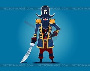 Cartoon pirate captain character in tricorn hat - vector clipart