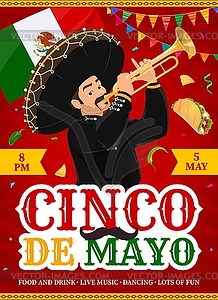 Mexican mariachi musician on Cinco De Mayo flyer - vector image