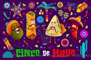 Баннер Cinco de Mayo с символами мексиканской кухни - клипарт в формате EPS