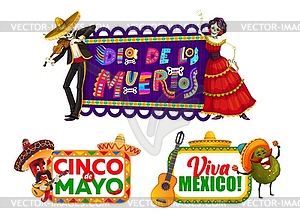 Mexican holiday banners with national characters - vector clipart