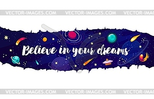 Верьте в свои мечты, типография космических цитат - изображение векторного клипарта