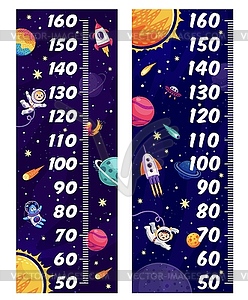 Kids height chart rulers with galaxy space planets - color vector clipart