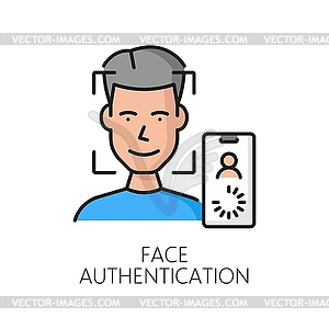 Face authentication icon, biometric identification - vector clip art