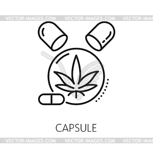 Cannabis capsule line icon, medical marijuana CBD - vector clipart