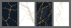 Golden kintsugi crack, marble tile texture pattern - vector clipart