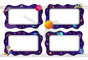 Cartoon frames, galaxy space, rockets, spaceman - vector clip art