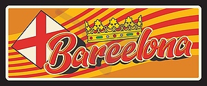 Spain Barcelona spanish city retro travel plate - vector image