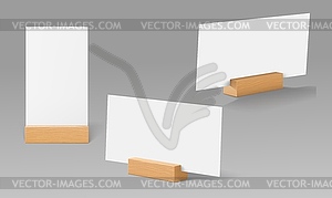 Table paper wooden holder, card or menu display - vector clipart