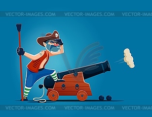 Мультяшный пират-стрелок, моряк-корсар с пушкой - иллюстрация в векторном формате