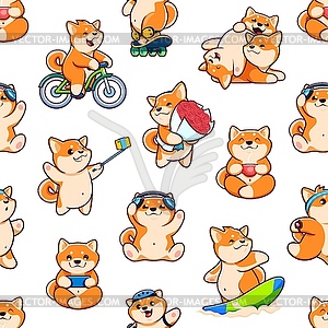 Cartoon Shiba Inu dog characters seamless pattern - vector clipart