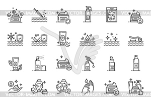 Face and hands skin care icons, beauty treatment - vector image