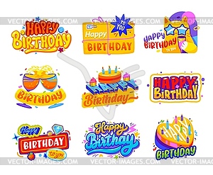 Happy birthday badge and greetings stickers - vector clipart