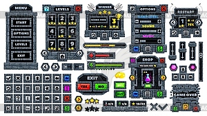 Medieval stone game interface and UI game buttons - vector clip art