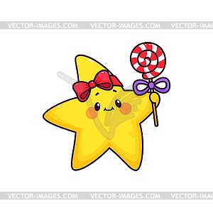 Cartoon cute kawaii star character with candy - vector clip art