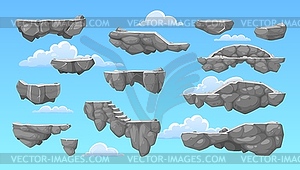 Cartoon rock stone game platforms, sky background - vector image