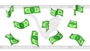 Flying cartoon dollar banknotes, cash money bills - vector image