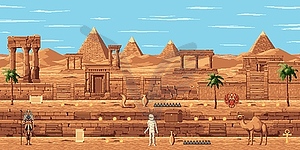 8bit pixel arcade game level map, Egypt pyramids - vector clipart