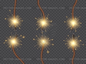 Bomb burning wicks or dynamite fuses, fire sparks - color vector clipart